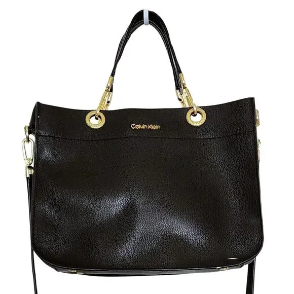 Calvin Klein Sandra Leather Tote Satchel Handbag - Picture 1 of 15